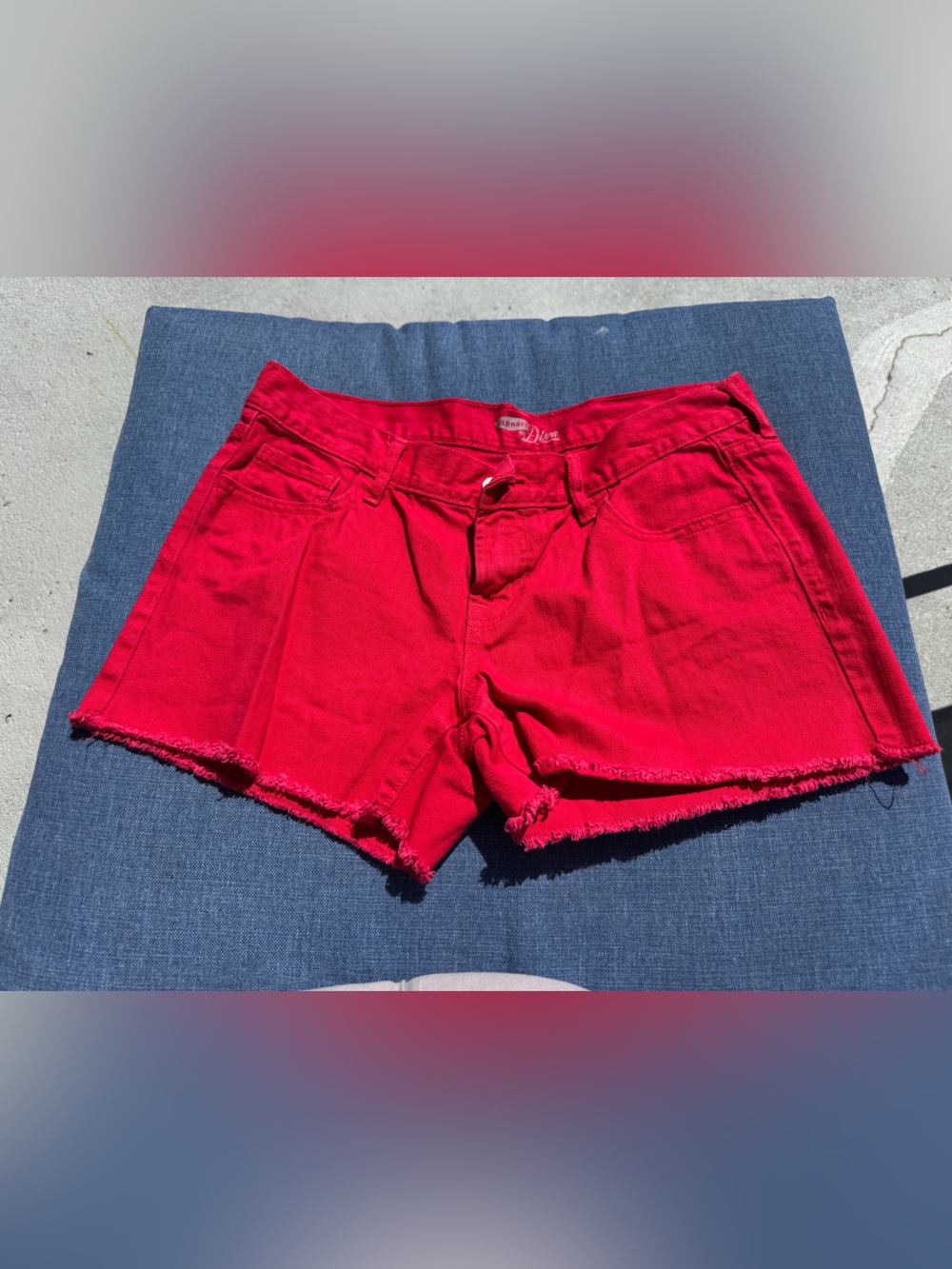 Old Navy Red Frayed Hem Denim Shorts